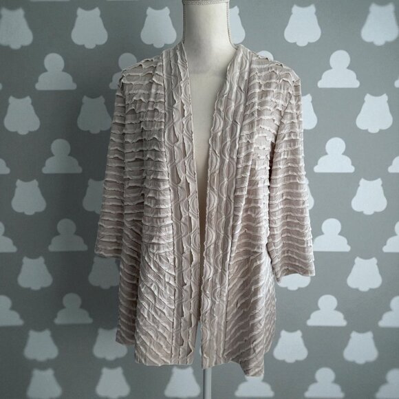 CHICOS Travelers Beige Ruffle Trim Open Jacket Size Chicos 2 -  US 12/14 - Picture 1 of 8